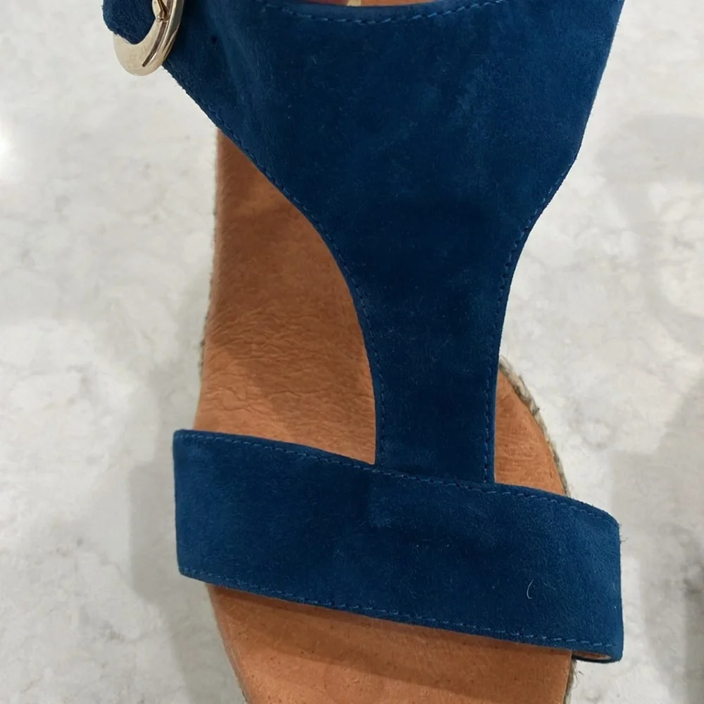 Anthropologie Maypol Blue Suede Platform Wedge Espadrille Sandals Sz 39-‎ NWOT